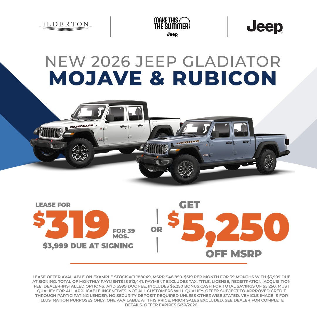 2026 Jeep Gladiator Mojave & Rubicon Lease for $319 per mont